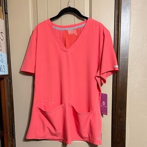 Med-couture Short Sleeve Scrub Top - Bright Coral